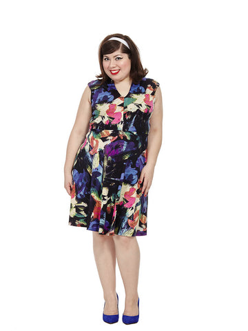 Flared Dress In Abstract Floral