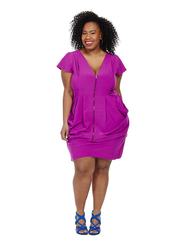 Zip Front Tunic Dress In Orchid