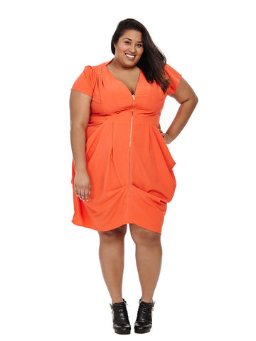Zip Front Tunic Dress In Orange