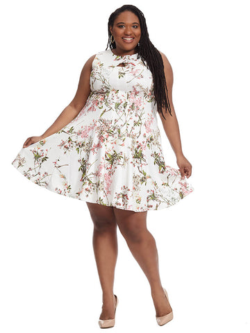Floral Print Dress With Keyhole Detail