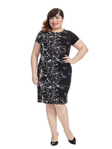 Abstract Floral Black & Ivory Dress