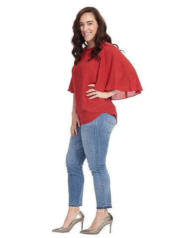 Cape Sleeve Top In Red