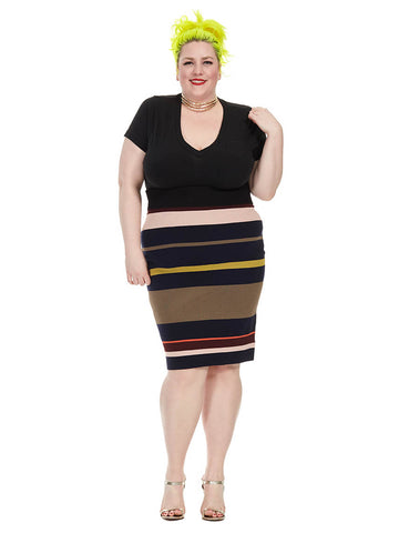 Variegated Stripe Midi Skirt