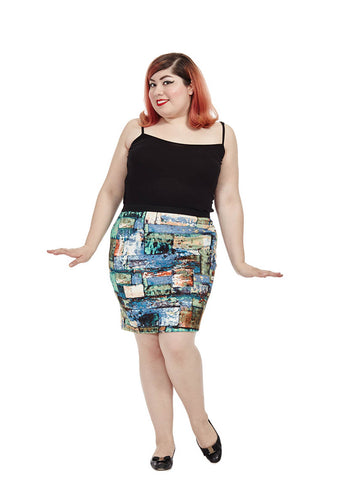 Collage Print Scuba Skirt