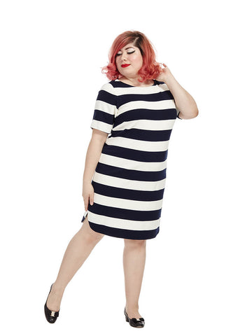 Navy Striped Dress with Contrast Zipper