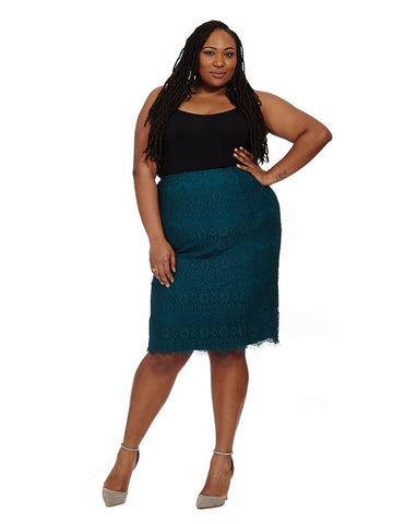 Teal Lace Pencil Skirt